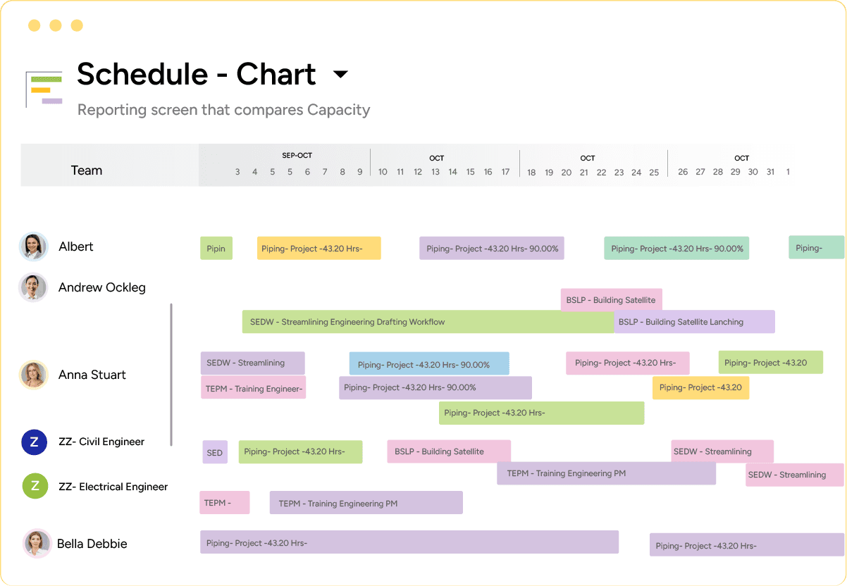 Professional service automation software schedule chart 