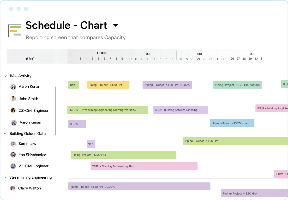 Schedule chart for IT industry