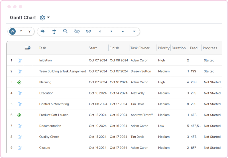 Project portfolio management gantt chart