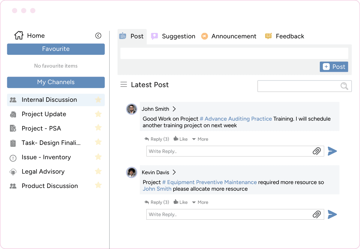PSA team collaboration software channel for latest messages
