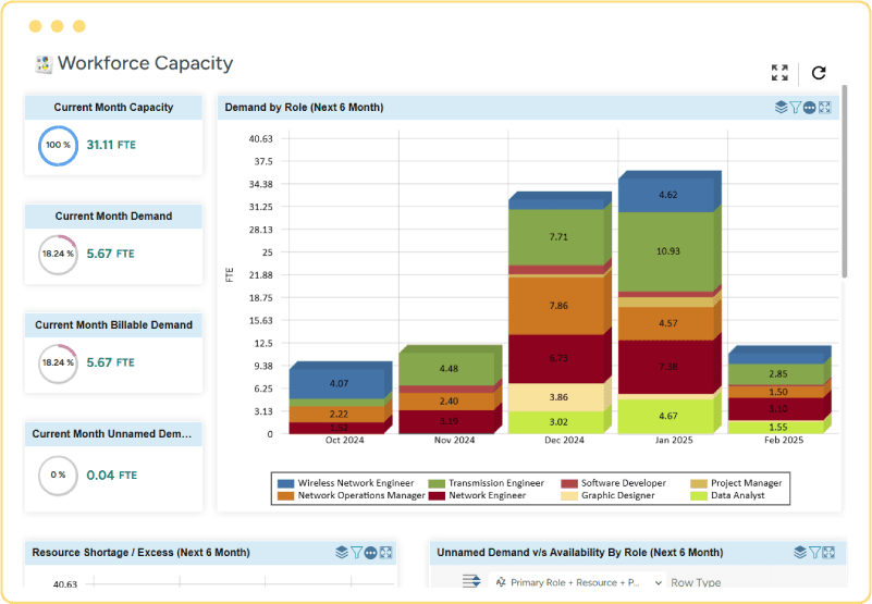 Professional service automation software BI report showing utilization graph