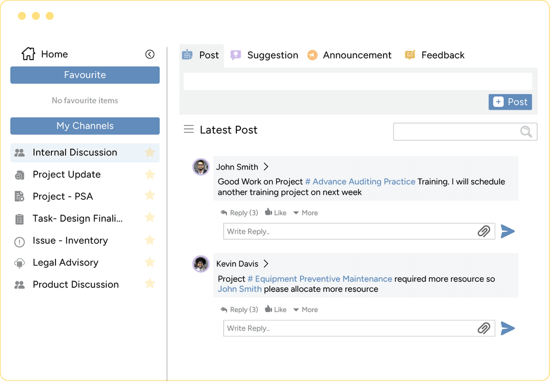 PSA team collaboration software channel for latest messages