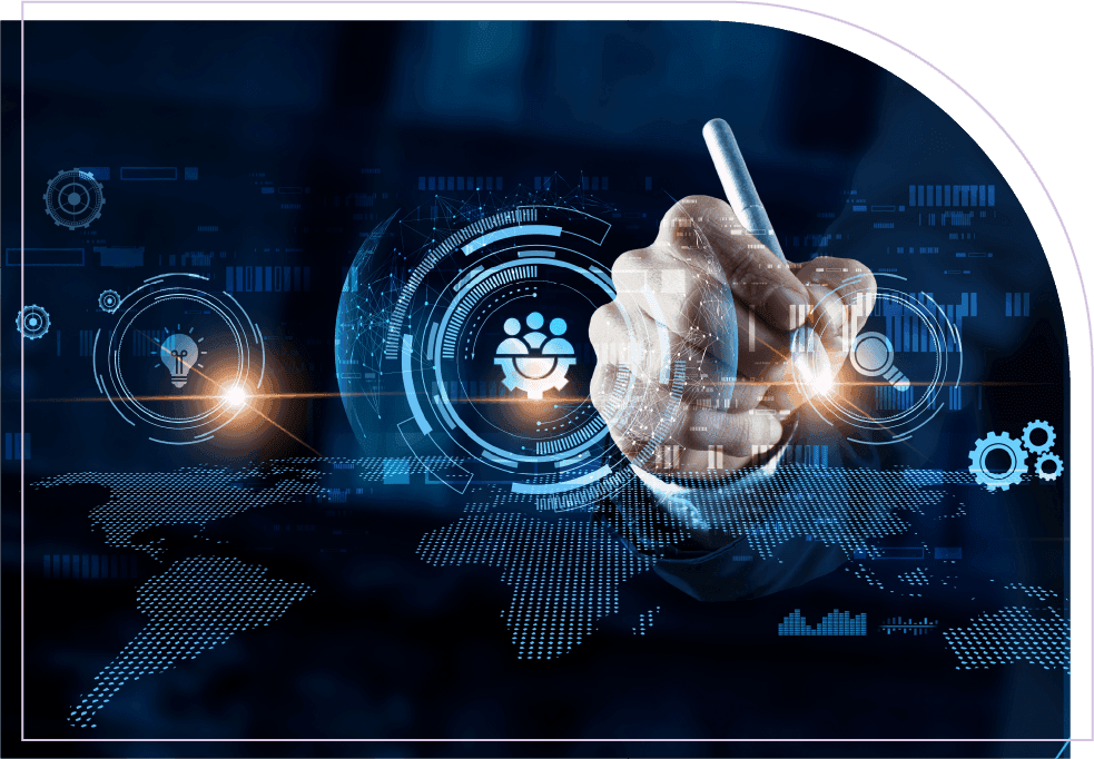 Digital team icon on global technology interface for strategic workforce planning